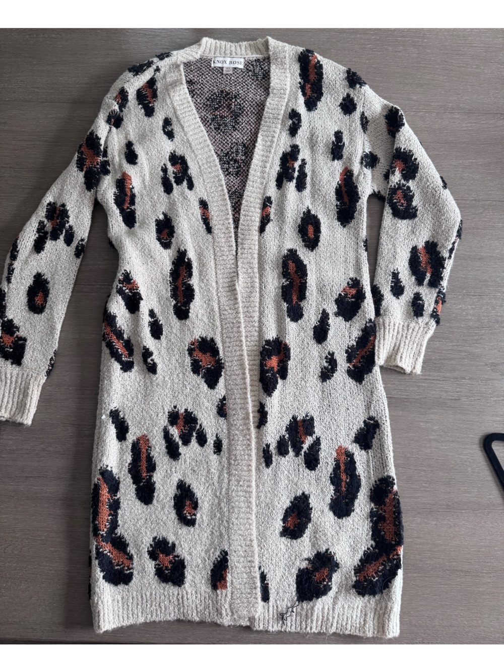 Knox Rose Cream Leopard Print Open Cardigan with Black and Rust Spots